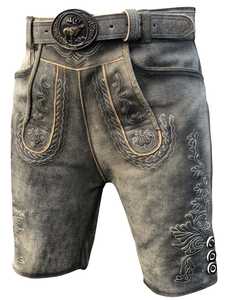 Shorts Lederhosen bavarois brodés pour hommes, motif floral, taille mi-haute, braguette boutonnée, longueur Bermuda, en toile de coton tissée, style Trechten - Product Image 2