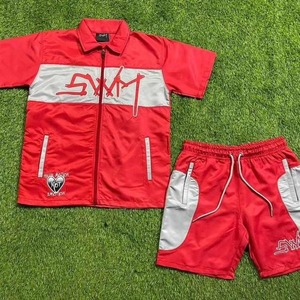 Custom <b>Men's</b> Nylon Windbreaker Zipper <b>Jacket</b> and Shorts Set Embroidered Water Resistant Tracksuit - Product Image 1