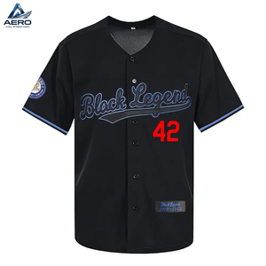 Camiseta Deportiva de Manga Corta con Diseño de Bordado de Letras en Color Negro Clásico OEM, Transpirable, para Entrenamiento y Competición, Estilo Jersey de Béisbol Negro - Product Image 2