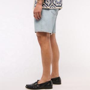 Shorts en jean délavé pour homme, taille haute, coupe droite, décontracté, été, tissu en coton tissé, fermeture boutonnée - Product Image 5