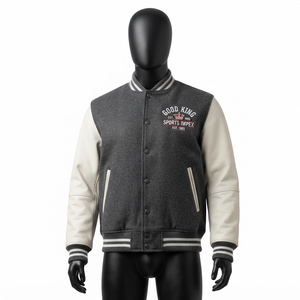 High Street <b>Leather</b> Sleeves Letterman Varsity Breathable Winter <b>Long</b> Sleeves Baseball <b>Jacket</b> for Men - Product Image 1