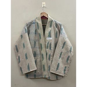 Veste kimono en patchwork 100% coton faite à la main, col châle, manches longues, écologique, pour femme - Product Image 1