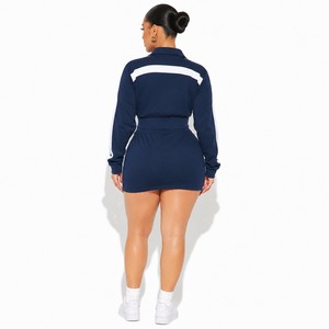 ONE10 APPARELS <b>Women's</b> 2-Piece Sporty Set <b>Navy</b> <b>Blue</b> Knitted Crop Shorts Full Sleeve Strapless High Stretch Breathable Spandex - Product Image 3