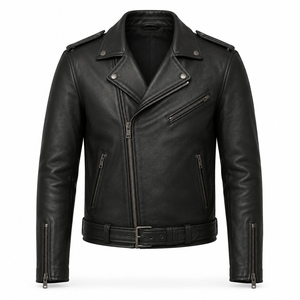 Chaqueta de cuero para hombre, color marrón, con cuello alto, estilo retro vintage, para motociclista, informal, de invierno, venta al por mayor - Product Image 1