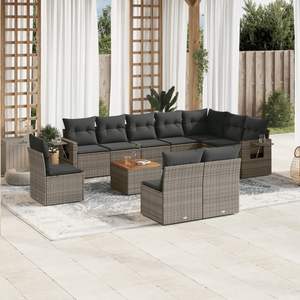 Grey Garden <b>Sofa</b> <b>Set</b> With Cushions UV Resistant PE Rattan Outdoor Furniture Contemporary Design Waterproof - Product Image 1