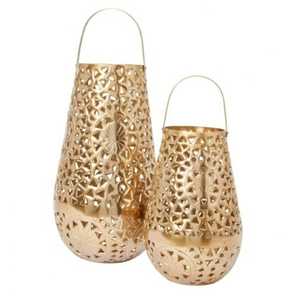 <b>Brass</b> <b>Lantern</b> With Glass Panels And Intricate Cutouts For Home Decoration - Product Image 5