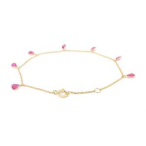 18K Gold Pear <b>Ruby</b> Charm <b>Bracelet</b>-Minimalist Stackable Fine Jewelry - Product Image 5