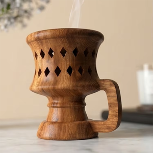 Brûleur d'encens artisanal en bois avec incrustation étoile et lune, design rustique en forme de coupe pour la décoration intérieure et l'aromathérapie - Product Image 4