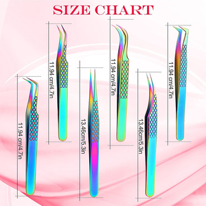 Pinzas de Precisión AESCO INSTRUMENTS AESCO-ET-107 de Titanio con Recubrimiento PVD Multicolor Arcoíris Antiestático para Extensión de Pestañas, Juego de 6 - Product Image 3