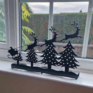 Stylish Deign Unique Metal Reindeer Sleigh Christmas Decor With Trees Candle Holders Traditional Handmade Home Decorative Items - Product Image 1