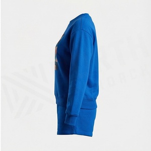 Ensemble de survêtement en tricot bleu pour femmes, 2 pièces, avec imprimé abstrait, col rond, coupe ample décontractée, à porter toute l'année - Product Image 3