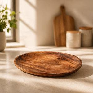 จานไม้ลายนูน จานไม้มีหูจับ จานไม้น้ำหนักเบา จานไม้ใช้ซ้ำได้ - Product Image 2