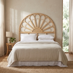 New Serena Modern Minimalist Boho <b>Rattan</b> Sunburst Headboard <b>Bed</b> <b>Frame</b> Wood Eco-Friendly Brown Custom Bedroom Upholstered <b>Beds</b> - Product Image 4