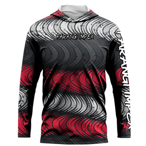 Custom Freshwater Fishing <b>Hoodie</b> Shirt Full Sublimation Quick Dry Performance Hiking Wear Angler Apparel Red Black Gray Pattern - Product Image 1