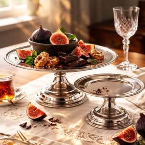 Base de metal decorativa resistente para exhibir pasteles de boda y postres, con base fuerte y elegante plato redondo. - Product Image 1