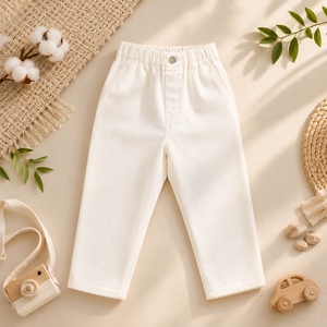 Vaqueros de mezclilla color marfil lavado diseñados para niños, con comodidad duradera, movimiento flexible y artesanía de primera calidad para cada día. - Product Image 1