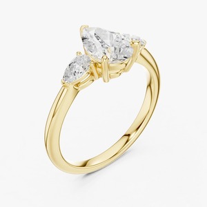 Anillo de Compromiso de Oro Amarillo de 9K con Diamante Cultivado en Laboratorio de Corte Pera de 2CT y Tres Piedras, Joyería Nupcial Personalizada al por Mayor - Product Image 2