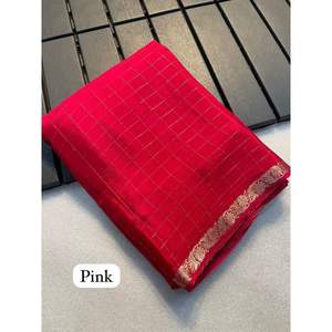 DISEÑADOR CHINON CHIFFON SAREE CON BLUSA DESCOSTADA ROSA - Product Image 1