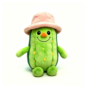 Peluche de pepino personalizado con gorro de pescador rosa, peluche de pepino con brazos y piernas, juguete de peluche de pepino, animal de peluche de pepino - Product Image 3