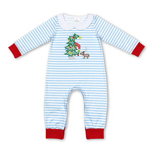 OEM/ODM/RTS Conjunto de ropa infantil para niñas, pijama con túnica de árbol de Navidad con rayas rosas y pantalones con volantes. - Product Image 3