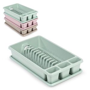 Scolapiatti in plastica con porta posate e vassoio di drenaggio per uso in cucina - Product Image 1