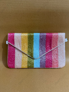 Sac de Soirée de Luxe pour Femme, Pochette d'Épaule 23cm avec Fermeture Magnétique, Perles de Verre Artisanales Rayées Arc-en-ciel, Vente en Gros - Product Image 1