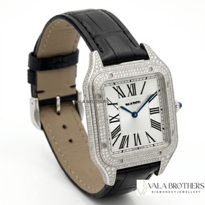 นาฬิกาข้อมือ Cartier ตัวเรือนสแตนเลสสตีลทรงเหลี่ยม ขอบประดับเพชร สายหนัง หน้าปัดเลขโรมัน คริสตัลควอตซ์ แอนะล็อกโบราณ สำหรับทุกเพศ - Product Image 4