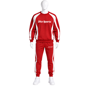 Conjunto Deportivo de Dos Piezas con Panel Rojo, Sudadera con Franja Lateral en Contraste, Pantalones Jogger, Ropa Deportiva Informal para Entrenamiento - Product Image 1