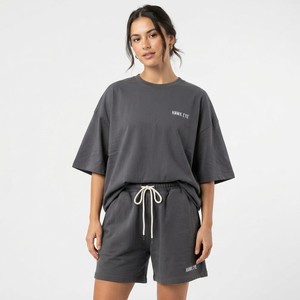 Custom Women's 2-Piece Cotton Short <b>Set</b> for Summer <b>Twin</b> <b>Set</b> with Solid Pattern Short Pants and Top Casual Knitting Fabric - Product Image 4