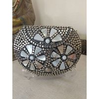 RR ENTERPRISES - Bolso de Mano de Lujo para Mujer, Diseño de Cristal con Acabado Plateado Antiguo, Accesorios de Moda Hechos en India, Modelo RR202514923