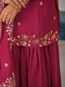 Ensemble Sharara Palazzo Dupatta rose brodé pour femme, vêtements traditionnels indiens et pakistanais pour mariage et fête - Product Image 4