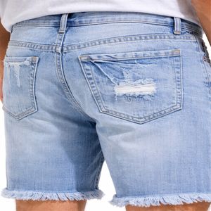 Shorts de mezclilla desgastados de color azul claro para hombre, con dobladillo deshilachado, casuales, de verano, rasgados, de mezclilla suave, de primera calidad. - Product Image 5