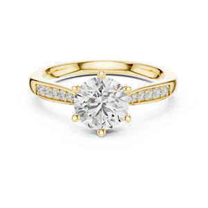 Bague de fiançailles en moissanite taille ronde, or jaune, argent sterling 925, pavé, pour femme - Product Image 1