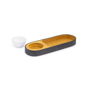 Premium Acacia Wood Chip And Dip <b>Tray</b> Long Oval Serving Platter For Appetizers <b>Snacks</b> & Charcuterie With Integrated Dip Bowl - Product Image 2