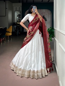<b>White</b> <b>Lehenga</b> Choli With Red Embroidered Dupatta For Traditional Indian Pakistani Wedding Wear - Product Image 3