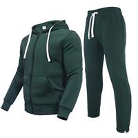 Vente directe usine – Ensemble de survêtement vintage uni pour homme, grandes tailles, comprenant un sweat à capuche zippé vert foncé et un pantalon de jogging
