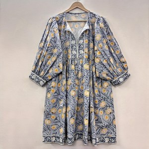 Vestido Midi Informal de Algodón Tejido para Mujer, Color Liso, Manga Corta, Cintura Imperio, Estilo Babydoll, Cuello en V, Holgado, para Todas las Temporadas - Product Image 1