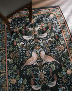 Tapis vintage à motif floral et oiseaux, tapis en polyester fait à la main, antidérapant, résistant aux taches, tapis de sol d'intérieur pour salon, chambre à coucher - Product Image 1