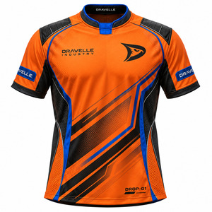 Camiseta de Juego Sublimada con Acentos Azul Rey, Naranja y Negro, Camiseta de Juego con Rayas Geométricas para Hombre - Product Image 2
