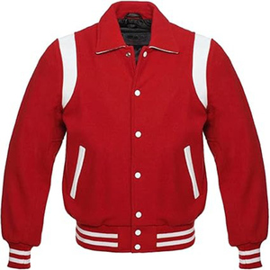 Men's <b>Red</b> Varsity Jacket Preppy Style Turn-down Collar Regular Fit Autumn Wear Solid Color Button Closure - Product Image 1