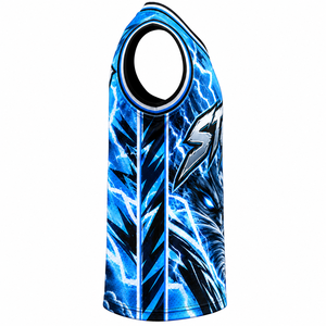 Camiseta Deportiva de Baloncesto para Hombre, Azul, con Estampado de Rayos por Transferencia Térmica, de Secado Rápido, Transpirable, de Poliéster, sin Mangas - Product Image 4