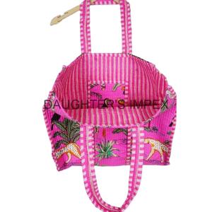 Sac fourre-tout à rayures bohème pour femmes vintage sac de maquillage ouvert grande capacité coton bloc à la main matelassé deux bretelles mode - Product Image 5