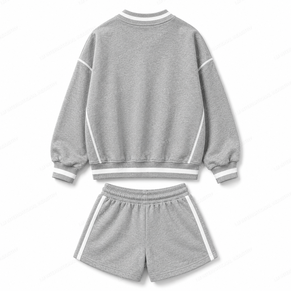Conjunto de Sudadera y Pantalones Cortos de Algodón de Secado Rápido con Cuello en V para Mujer, Talla Grande, Color Gris Jaspeado, Informal, para Invierno - Product Image 2