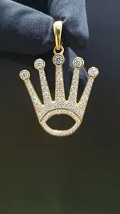 Collar con Colgante de Corona para Hombre, Estilo Hip Hop, Corona con Incrustaciones de Moissanita, Joyería de Corona de Rey, Chapado en Oro, Colgante Brillante para Streetwear - Product Image 3