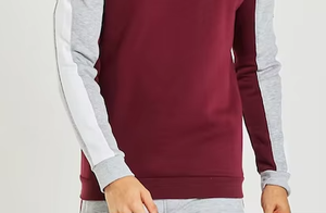 Pull en tricot à col rond et manches raglan pour homme, couleur bordeaux gris, style décontracté d'automne, coupe classique - Product Image 3