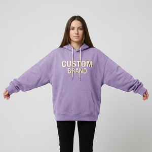 Sweat à capuche épais personnalisé pour femme en molleton brossé avec patch tissé personnalisé, teinture vintage et poignets côtelés - Product Image 5