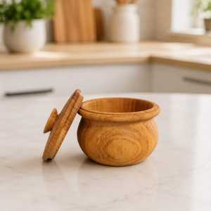 Boîte de rangement ronde en bois écologique avec couvercle pour comptoir de cuisine, organisateur de sel, d'épices et de condiments - Product Image 4
