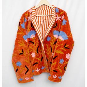 <b>WOODEN</b> <b>BLOCK</b> CRAFT INDIA Velvet Printed Autumn Winter Handloom Unisex Stylish Ethnic Modern Casual Short Outerwear Breathable - Product Image 2