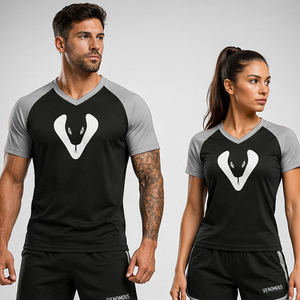 T-shirt d'entraînement personnalisé noir et gris, sublimation, séchage rapide, 100% coton, jersey de sport, gym, fitness, course à pied, vêtements de sport - Product Image 5