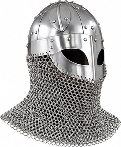 Casco de Caballero Medieval Plateado con Capucha de Malla, Acero Suave Pulido, Armadura Antigua en Relieve 3D Completa para Cosplay de Halloween - Product Image 1